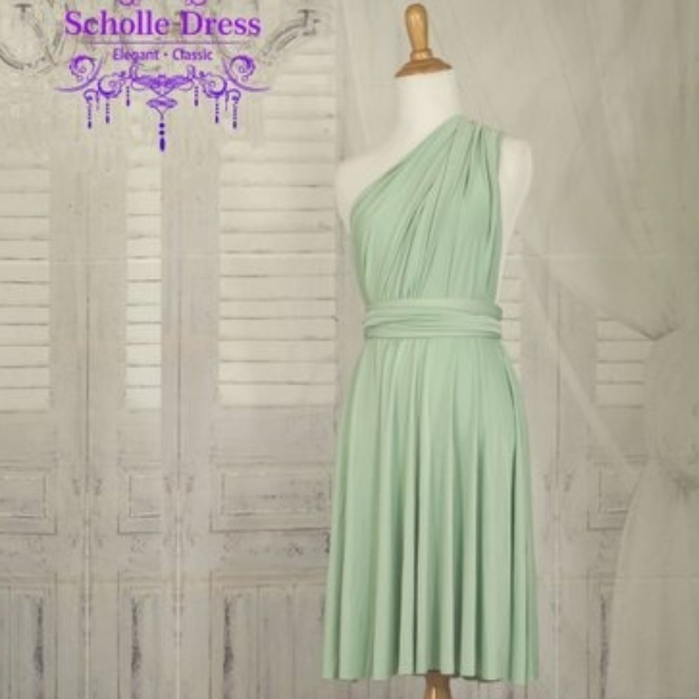 Knee length sage green infinity dress